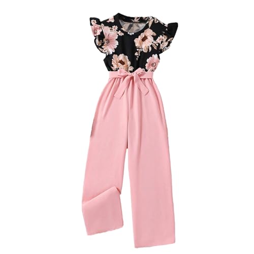 Wholesale Girl's Summer 2 Piece Outfits Ruffle Edge Floral Print Sleeveless Top and Loose Pants Set 8-12 Years