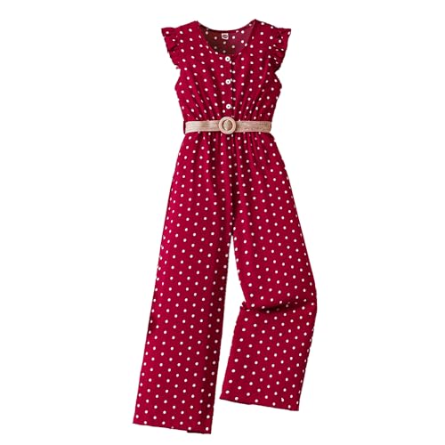 Wholesale Girls' Jumpsuit, Ruffle Edge Sleeveless Polka Dot Jumpsuit, Button-up Top and One-piece Pants Set 8-12 Years