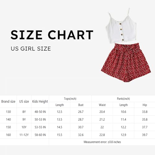 Wholesale Girl's Summer 2 Piece Outfits Cami Crop Top Spaghetti Strap Tank Top and White Farpoint Print Red Shorts 8-12 Years