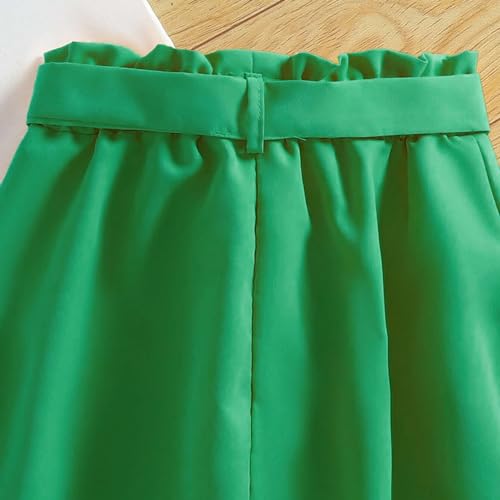 Wholesale Girls Skirt Set White T-Shirt with Green Bow Pleated Skirt Two-Piece Skirt Set 8-12 Years