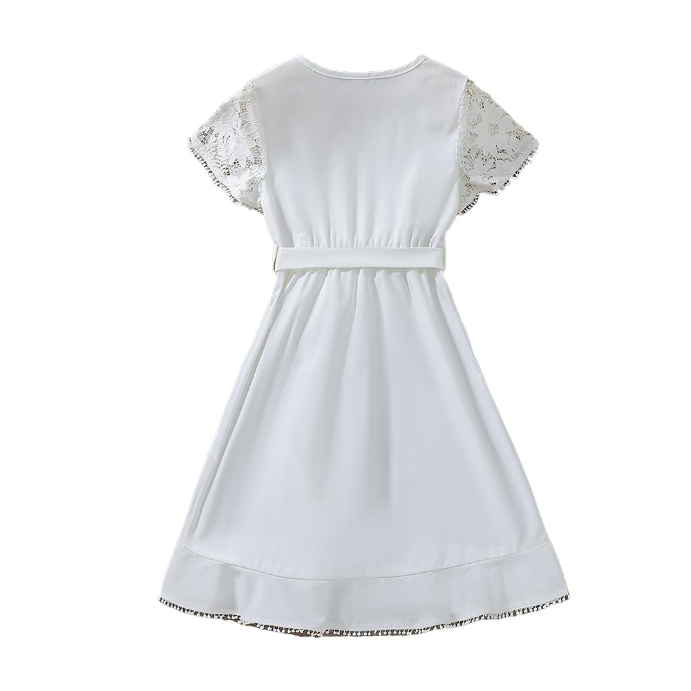 Wholesale Girls Summer Wrap Dress V-Neck Ruffle A-line Chiffon Lace Mini Dresses 10-12 Years