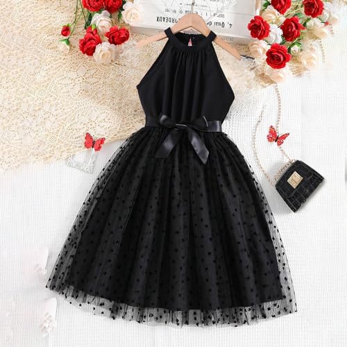 Wholesale Girls' Dress, Black Sleeveless Love Gauze Dress Double Gauze Princess Dress 8-12 Years