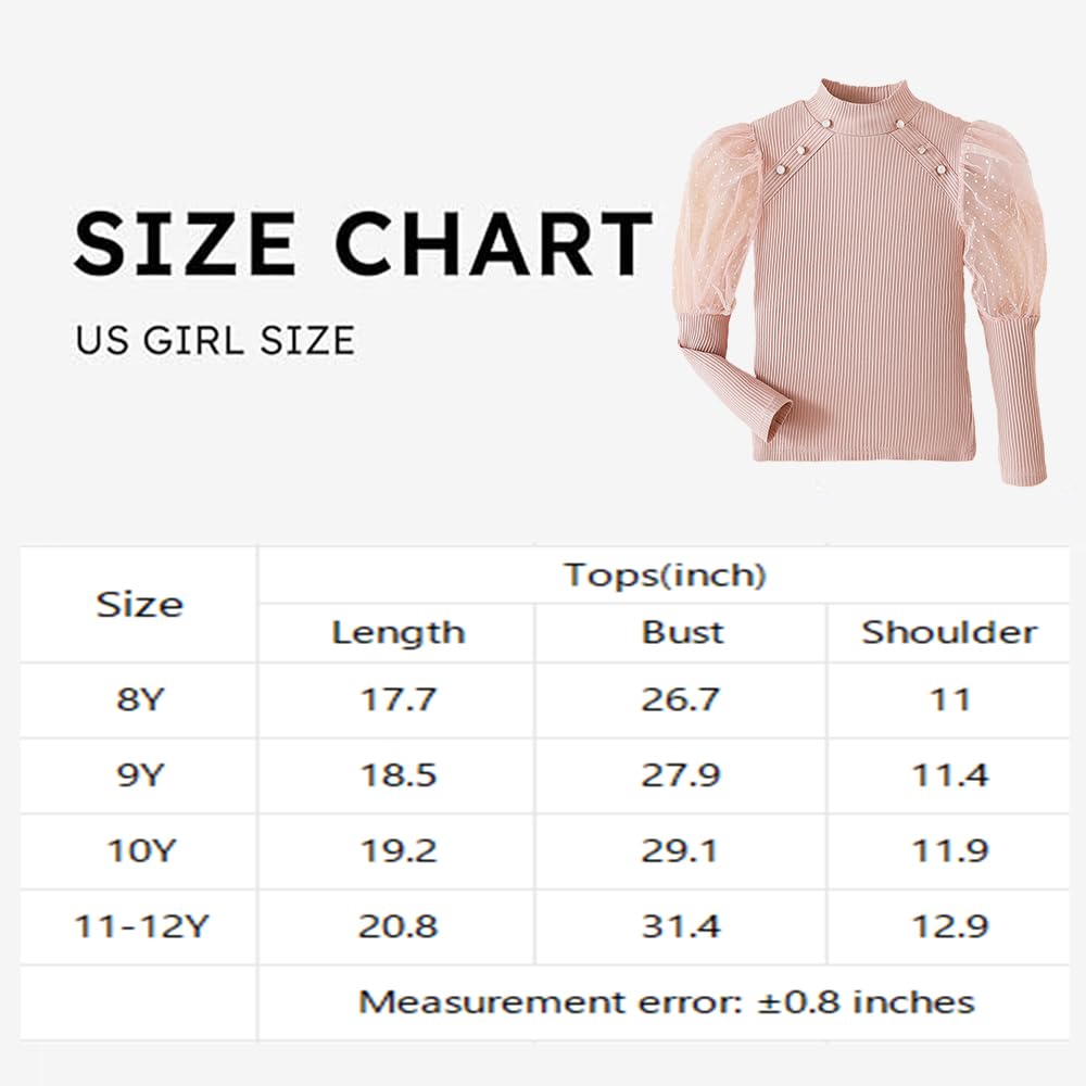 Wholesale Girls Puff Long Sleeve Shirt with Polka Dots Kids Girls Pullover Shirts Cute Mock Neck Girls Top for 8-12 Years