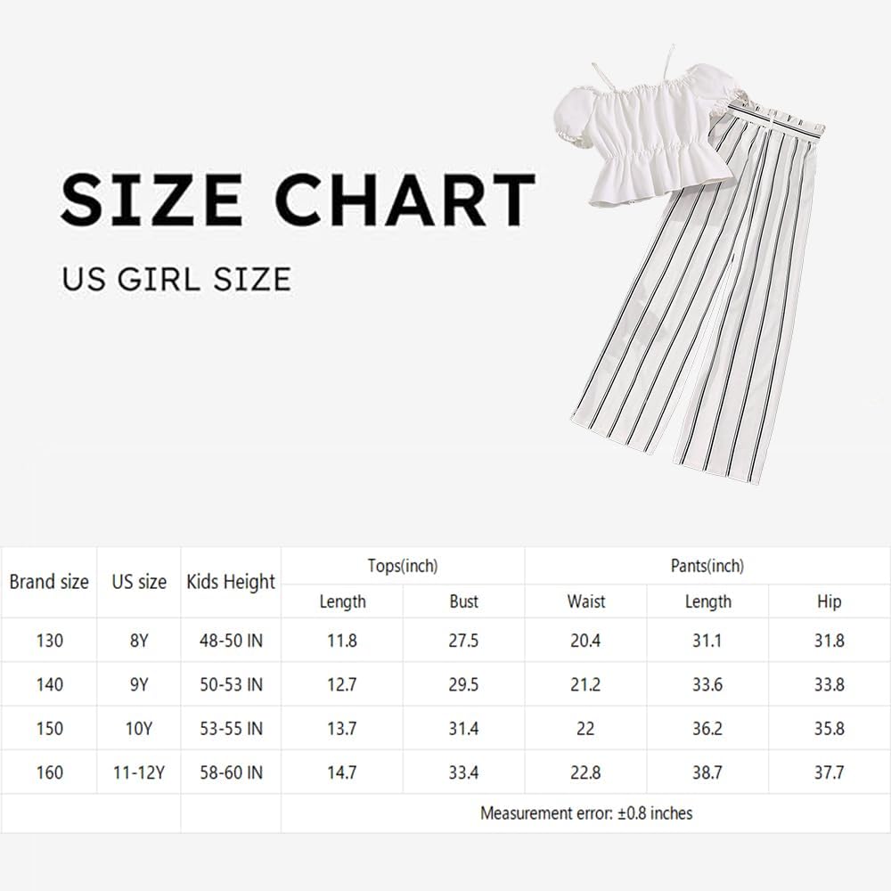 Wholesale Summer Girl's Summer 2 Piece Outfits, White Halter One Shoulder Top and Striped Pants Clothing Set 8-12 Years