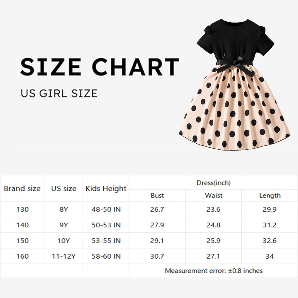 Wholesale Girls' Summer Short Sleeved Dress, Polka dot Print Dress, Black Dress for 8-12 Years