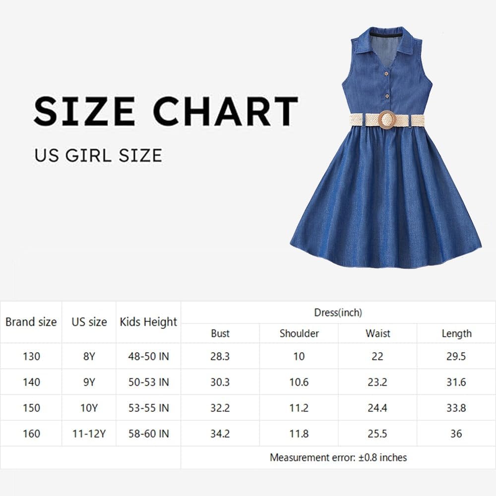 Wholesale Girl's Summer Dress Blue Sleeveless Skirt Casual Dress, Pleated Dress, Denim Skirt 8-12 Years