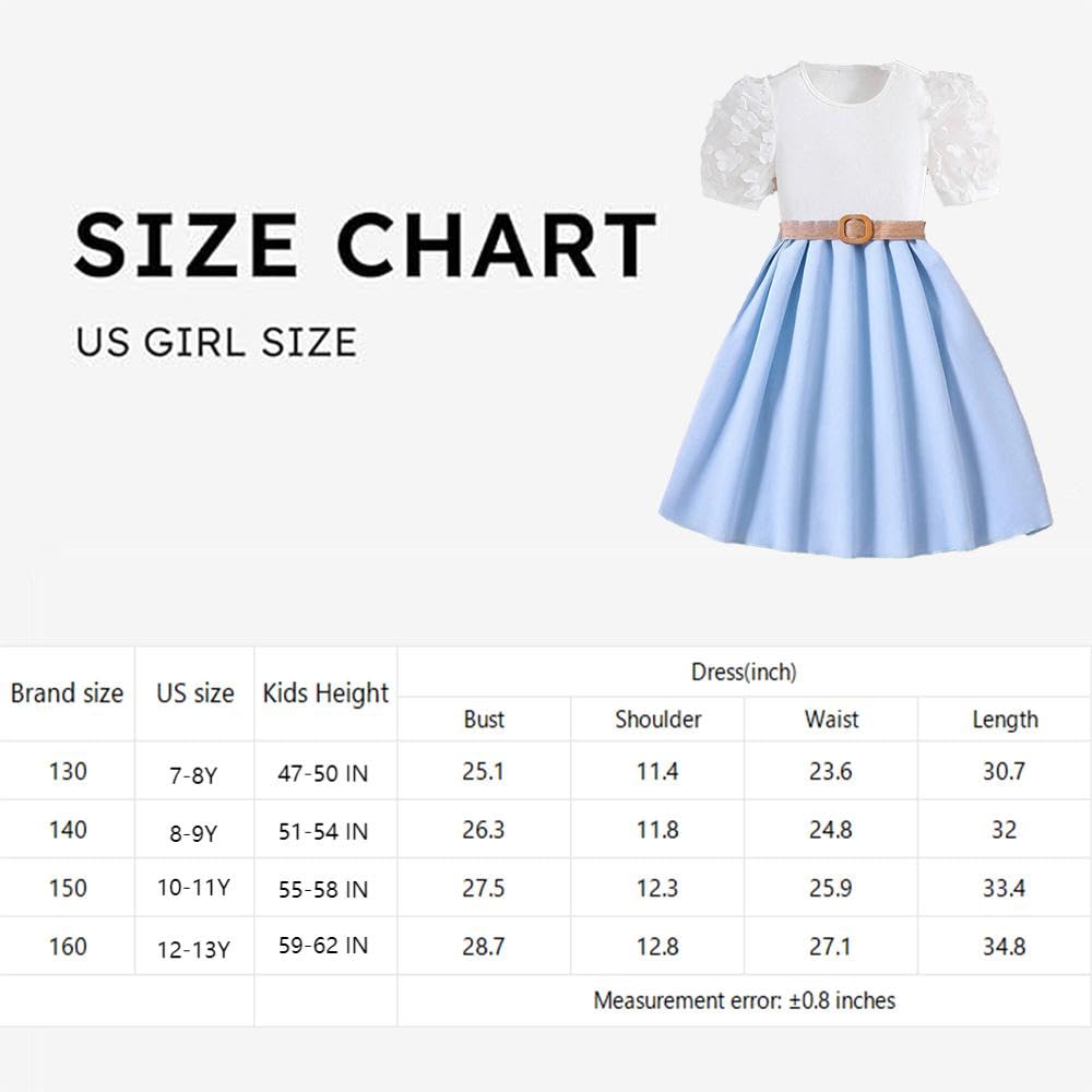 Wholesale Girls' Dress White Flower Gauze Sleeves Round Neck Light Blue Dress Girl Child Skirt Girls Party Outfit 7-13 Years