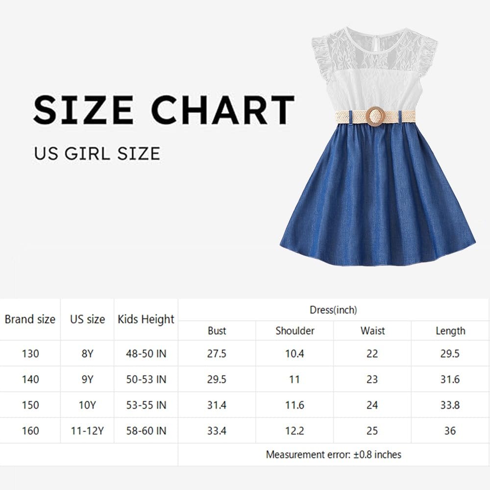 Wholesale Girls' Summer Dress, Sleeveless Lace Floral Dress, blue Pleated denim casual skirt 8-12 Years