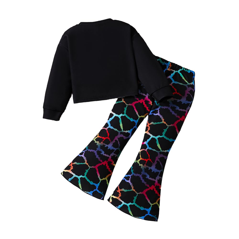 Wholesale Girl's 2 Piece Outfit Long Sleeve Tee Shirt And Graffiti Flare Leg Pants Two Piece Set 4-7 Years