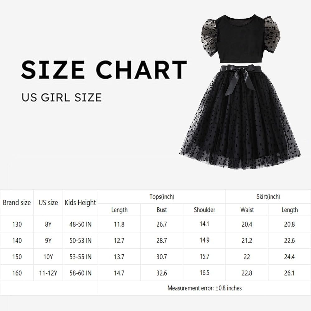 Wholesale Big Girl Skirt Set: Black Mesh Dress with Puff Sleeve & Double Mesh Skirt - Princess Dress 8-12 Years