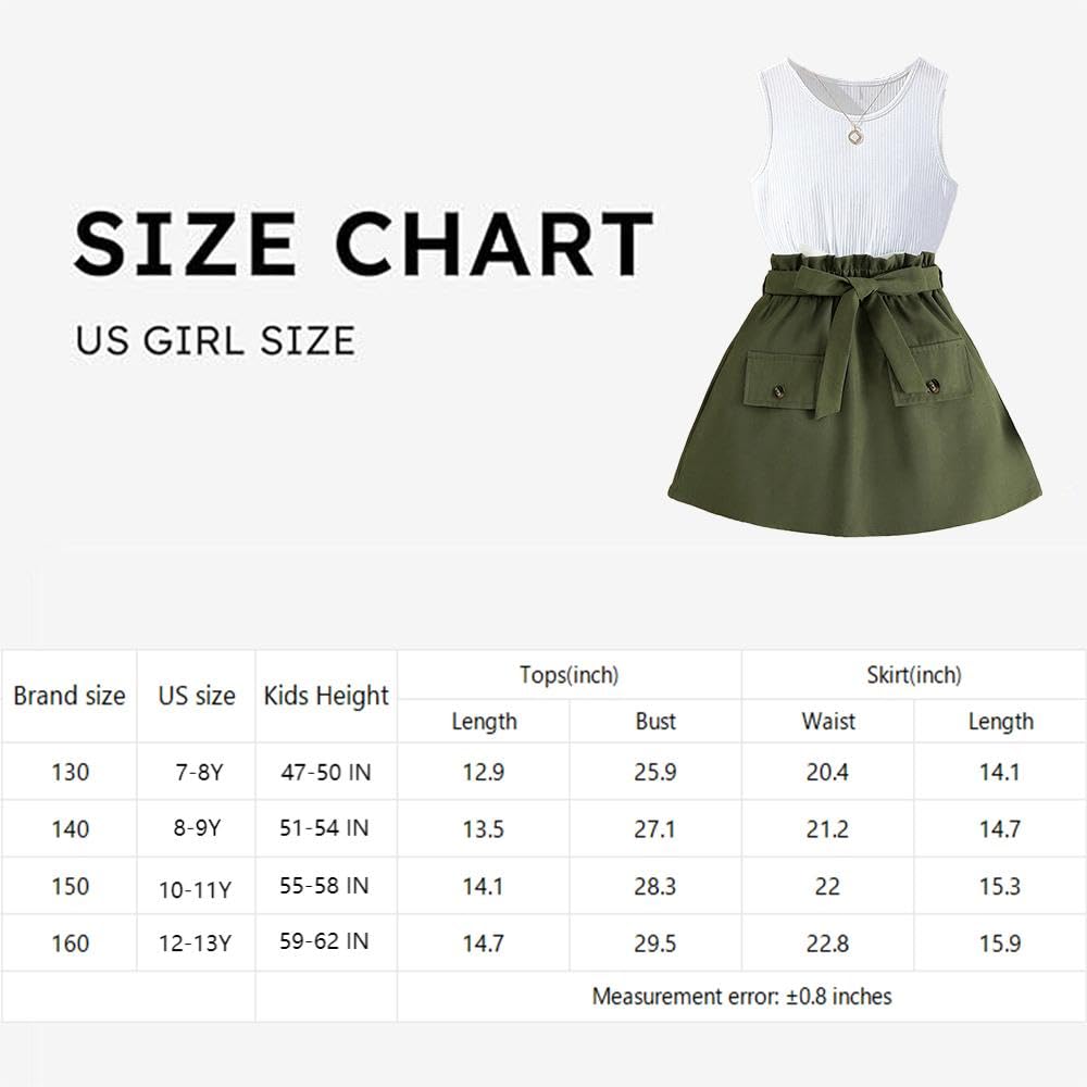 Wholesale Girls' 2 Piece Skirt Sets Sleeveless White Top Green Skirt Girls Casual Summer Skirt Sets for 7-13 Years