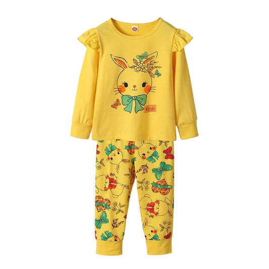 Wholesale Girls 2-Piece Cotton Pajamas Pjs Cute Lounge Sleepwear Long-Sleeve Shirts and Pants Nighty Sets 2-11 Years