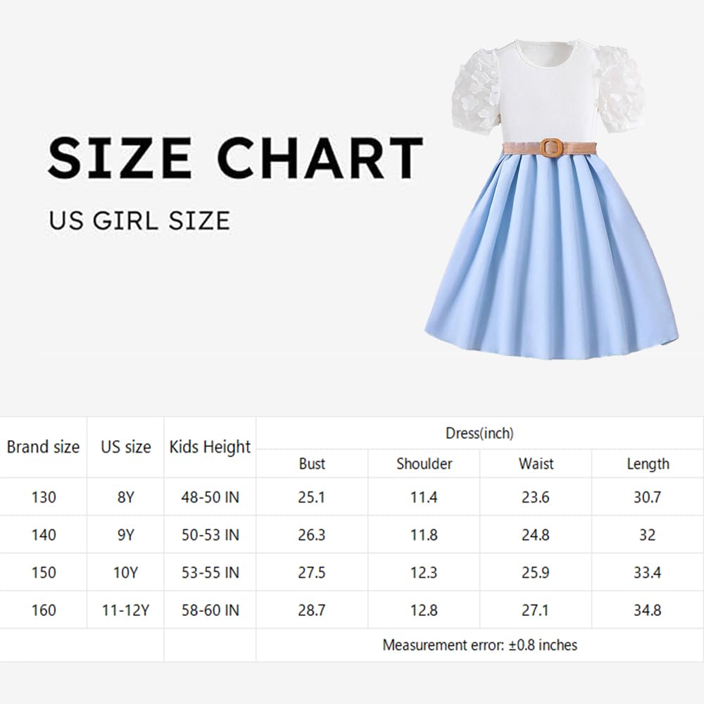 Wholesale Girls' Dress, White Flower Gauze Sleeves, Round Neck, Light Blue Dress Girl Child Skirt, Girls Party Outfit 8-12 Years