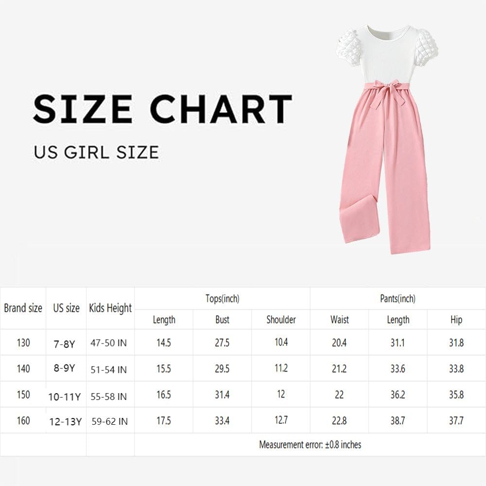 Wholesale Girls' Casual Pants Sets White Bubble Sleeve Top and Pink Pants 2 Piece Spring Summer Outfits for 7-13 Years