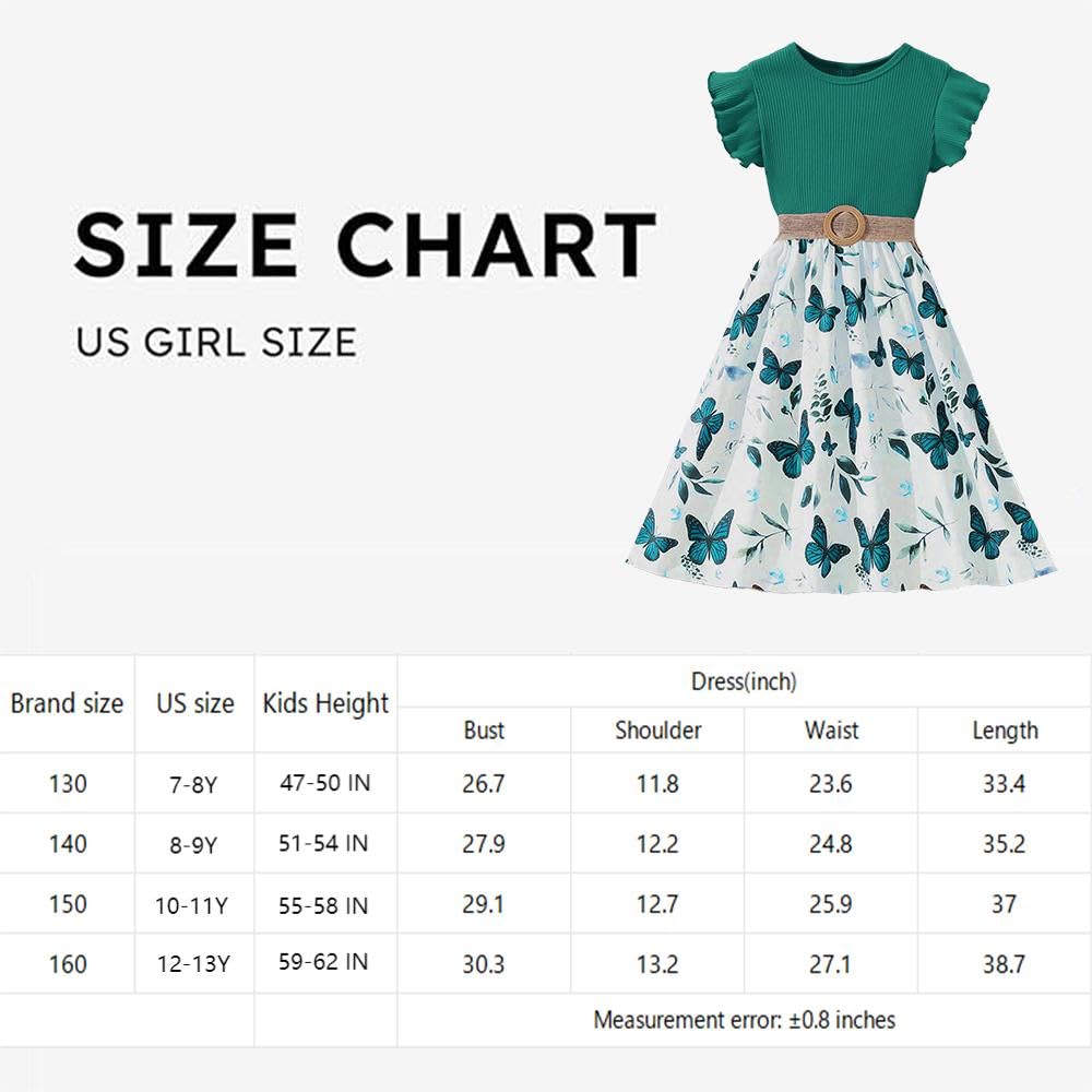 Wholesale Girls' Dress Round Neck Floral Cuffs A-line Long Dress Butterfly Print Dress Female Children's Dress 7-13 Years