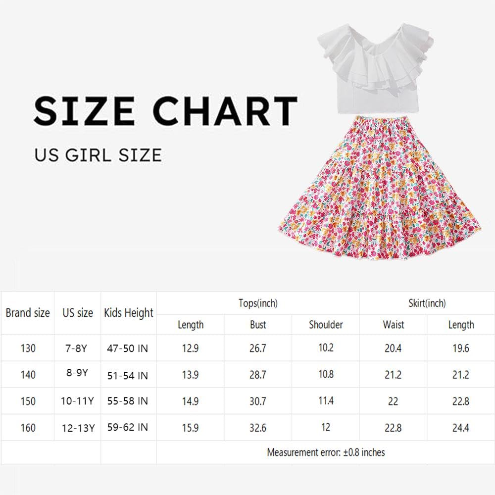 Wholesale Girls' 2 Piece Outfit Summer Skirt Suit Ruffle White Sleeveless Top Digital Print Floral Skirt Set 7-13 Years