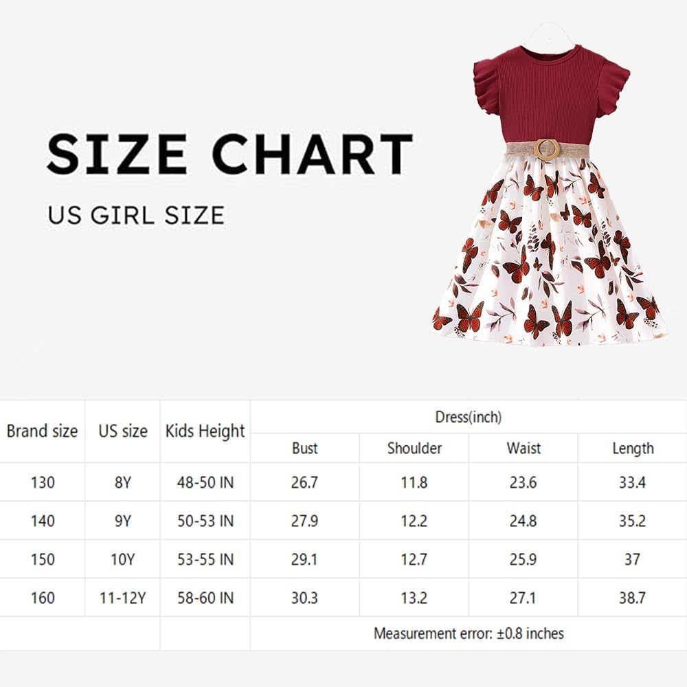 Wholesale Girls' Dress, Round Neck Floral Cuffs A-line Long Dress Butterfly Print Dress Female Children's Dress 8-12 Years