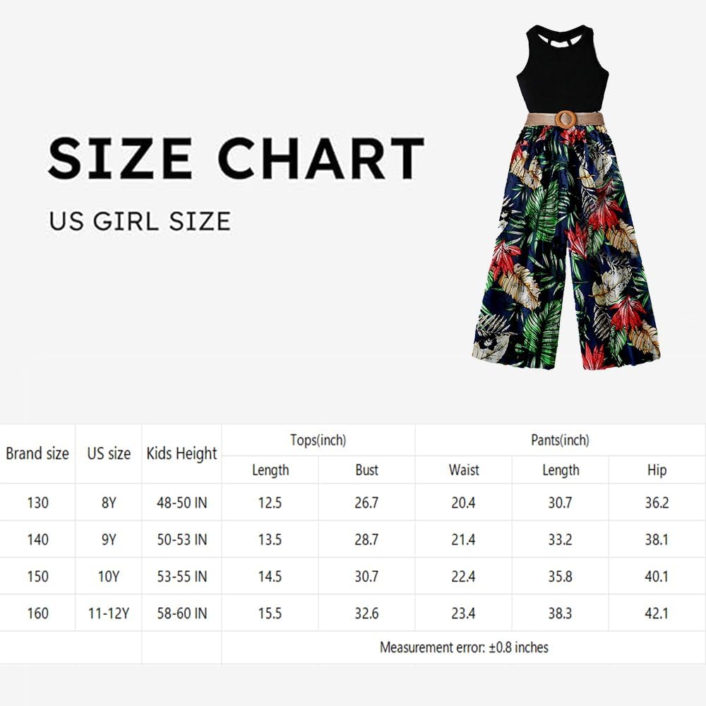 Wholesale Summer Girls' Outfit Camisole Top Backless Sleeveless Spaghetti Strap Tank Top and Leaf Printed Pants Clothing Set