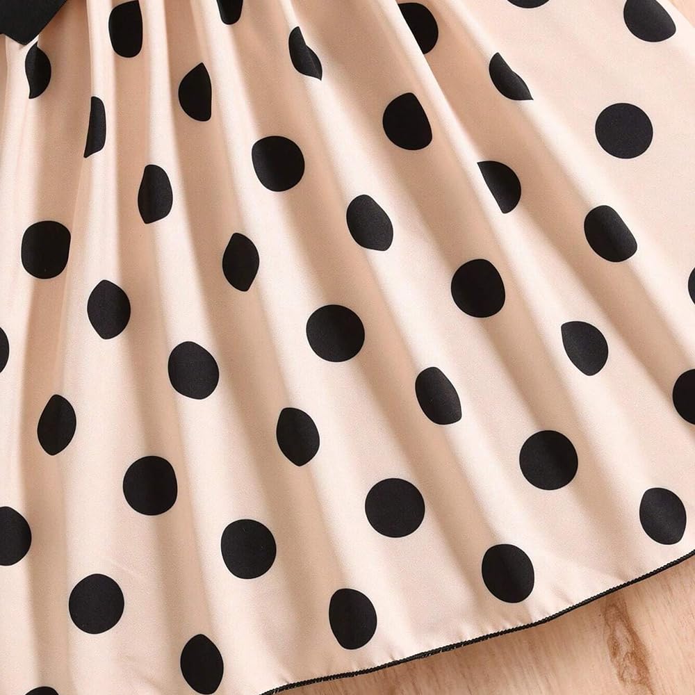 Wholesale Girls' Summer Short Sleeved Dress, Polka dot Print Dress, Black Dress for 8-12 Years