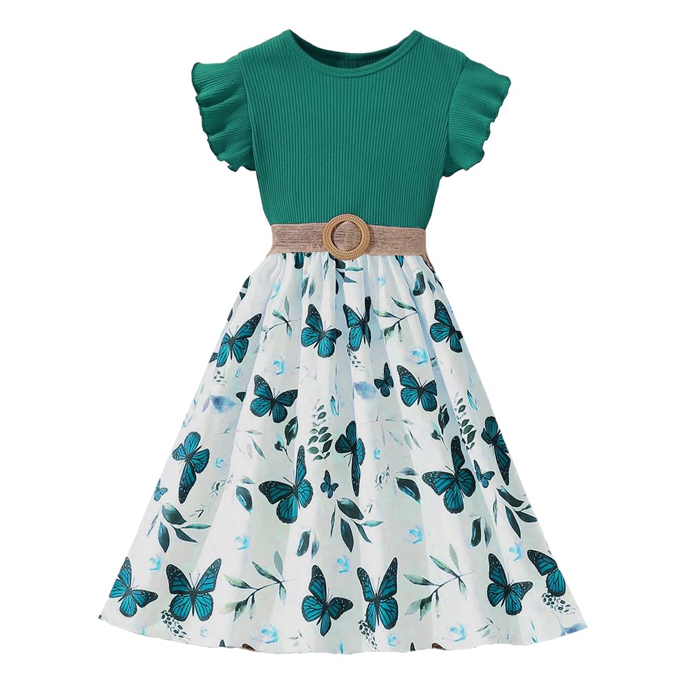 Wholesale Girls' Dress Round Neck Floral Cuffs A-line Long Dress Butterfly Print Dress Female Children's Dress 7-13 Years