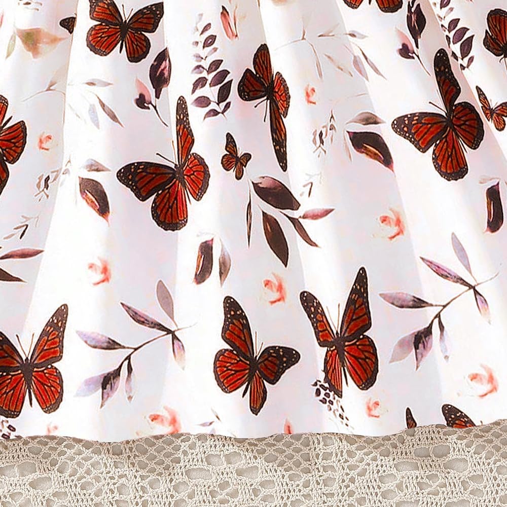 Wholesale Girls' Dress, Round Neck Floral Cuffs A-line Long Dress Butterfly Print Dress Female Children's Dress 8-12 Years