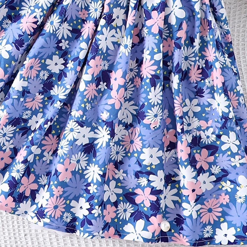 Wholesale Girls' 2 piece outfit, white ruffle sleeves printed top, blue floral skirt, skirt skirt set 8-12 Years