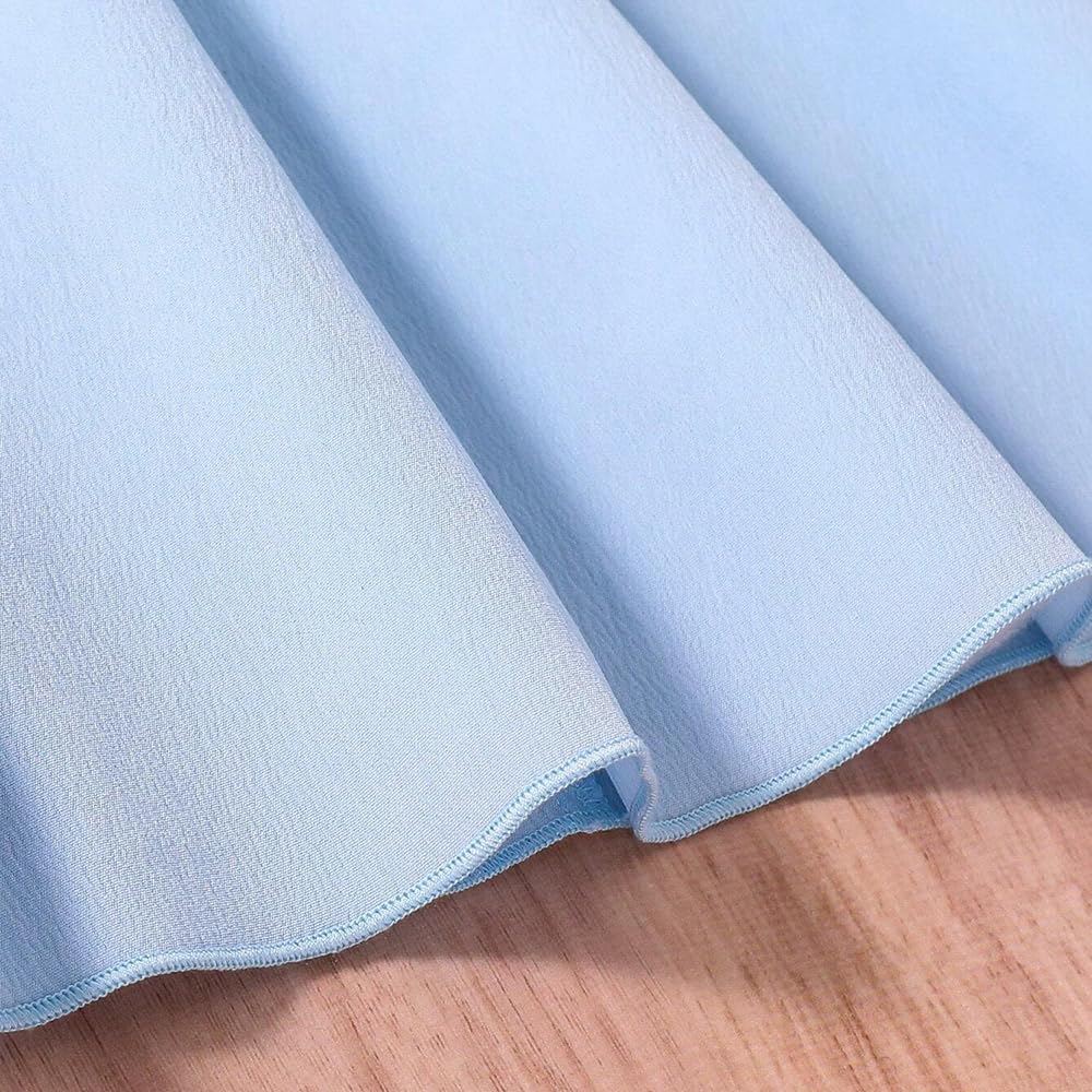 Wholesale Girls' Dress, White Flower Gauze Sleeves, Round Neck, Light Blue Dress Girl Child Skirt, Girls Party Outfit 8-12 Years