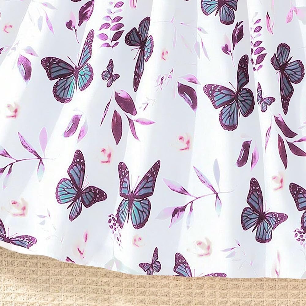 Wholesale Girl's 2 Pieces Outfits one-shoulder suspender purple Layered Crop Top and butterfly print skirt set 8-12 Years