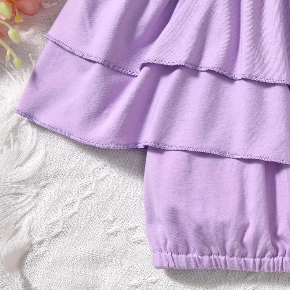 Wholesale Girl's 2 Pieces Outfits one-shoulder suspender purple Layered Crop Top and butterfly print skirt set 8-12 Years