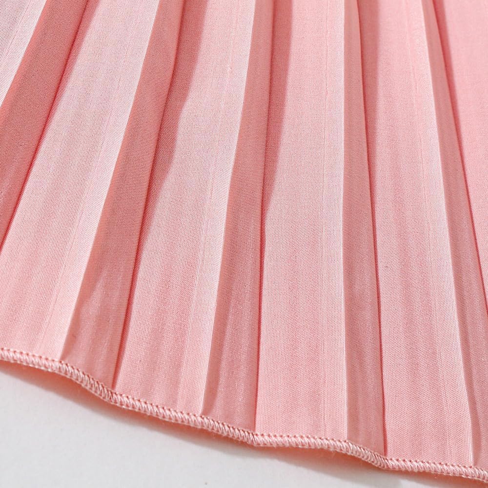 Wholesale Girls' Summer Dress, Ruffle Collar Sleeveless Solid Color Pleated Skirt with Belt Sweet Dress 8-12 Years