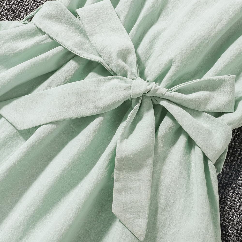 Wholesale Girls summer dress ruffle sleeves V-neck dress A-line skirt, green dress Casual Elegant Dresses 7-13 Years