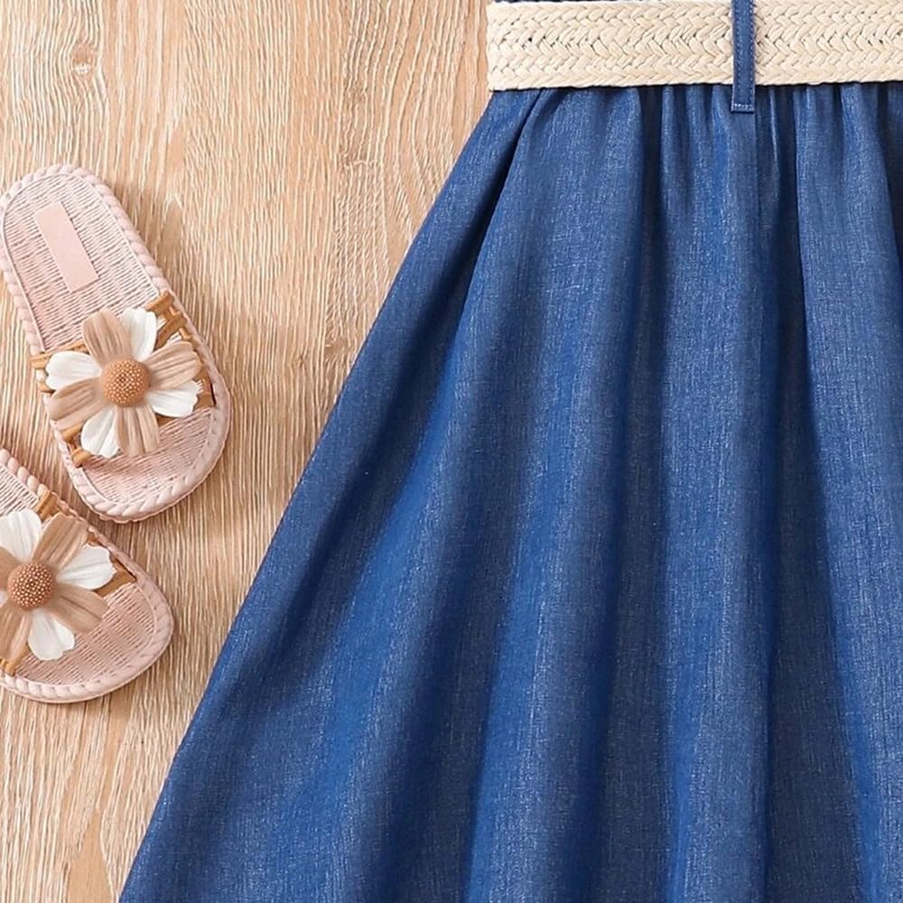 Wholesale Girl's Summer Dress Blue Sleeveless Skirt Casual Dress, Pleated Dress, Denim Skirt 8-12 Years