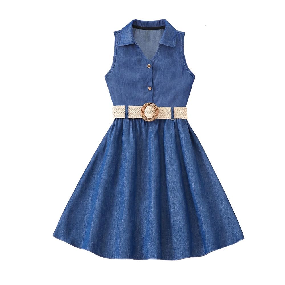 Wholesale Girl's Summer Dress Blue Sleeveless Skirt Casual Dress, Pleated Dress, Denim Skirt 7-13 Years