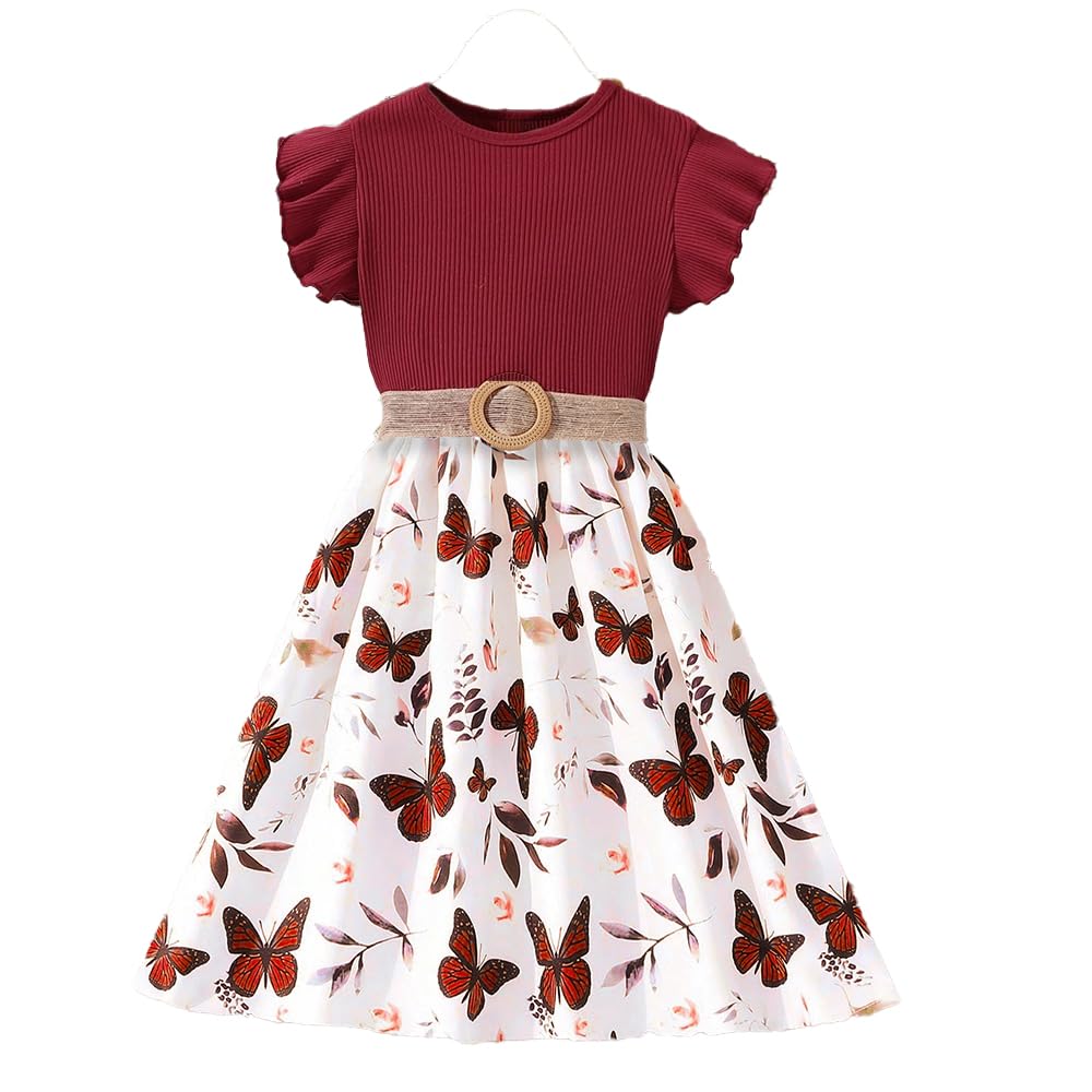 Wholesale Girls' Dress Round Neck Floral Cuffs A-line Long Dress Butterfly Print Dress Female Children's Dress 7-13 Years